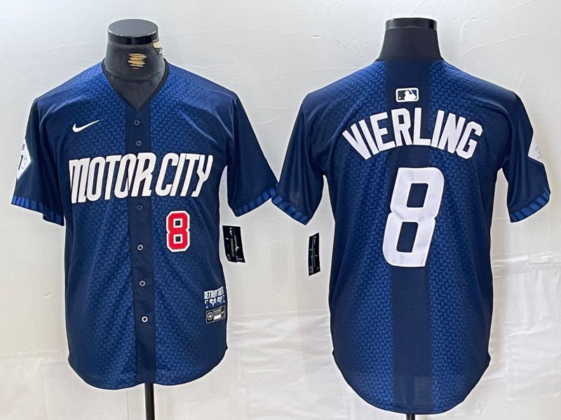 Men Detroit Tigers #8 Vierling Blue City Edition Nike 2024 MLB Jersey style 3->youth mlb jersey->Youth Jersey